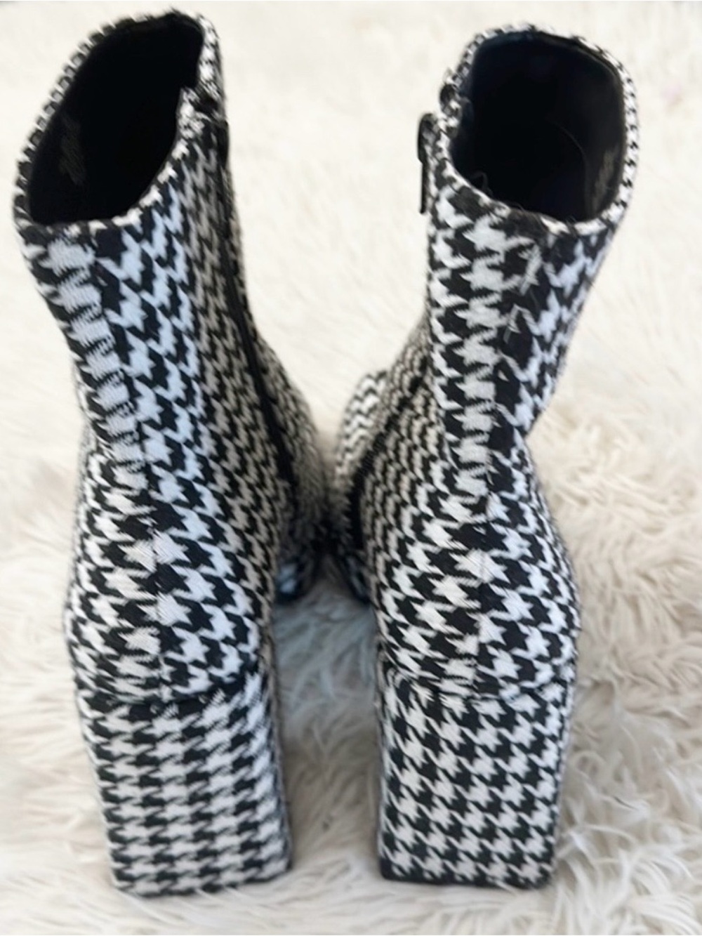 Gianni Bini Booties Houndstooth Fabric Black White Square Toe Block Heel New 7 - Picture 10 of 12